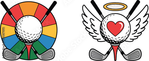 Fun golf ball designs with bright colors and angel wings for golf lovers