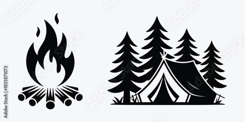 Camping adventure with campfire and tent for outdoorsy design needs