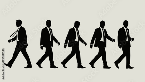 Five Silhouettes of Businessmen Walking in a Row.