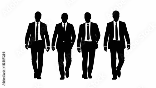 Silhouetted Businessmen Walking Forward in Suits and Ties.