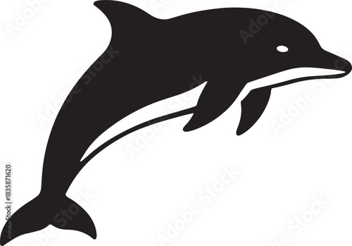 Swimming Dolphin Silhouette Vector | Smooth Curves Flat Black Marine Icon