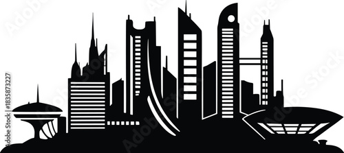 Futuristic city skyline silhouette, modern skyscraper architecture, sci‑fi metropolis illustration, visionary urban fantasy artwork, advanced technology concept, innovative future cityscape design