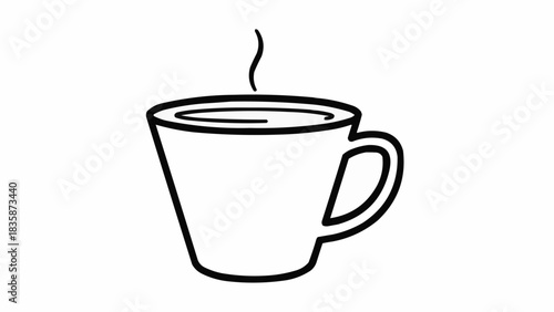 Simple line drawing of a steaming coffee cup with a handle and steam rising.