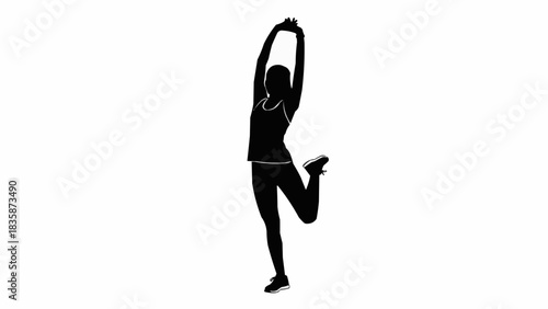 Silhouette of a Woman Stretching Her Body in a Fitness Pose.