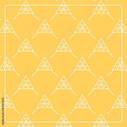Seamless pattern on a yellow background with radiation hazard icons. Line design for posters, social media, and banner templates.