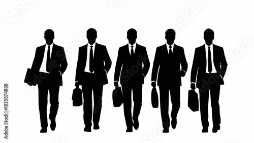Silhouetted Businessmen Walking with Briefcases - A Unified Front.