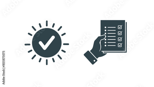 Vector illustration of Checkmark icons sun and checklist symbols in flat style vector design elements for task management and approval