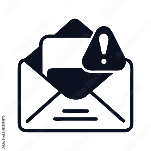 Alert email icon notification of a potentially dangerous or malicious email, such as phishing or spam, warning user of possible risks