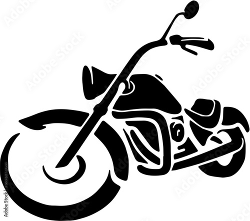 Black and white silhouette of a classic chopper or cruiser motorcycle. Stylized biker vector illustration for apparel, clubs, posters, or transportation themes.