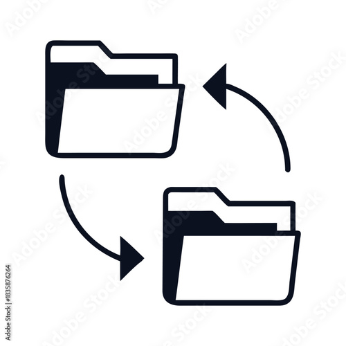 Data synchronization concept illustration two folders with arrows indicating the transfer of information
