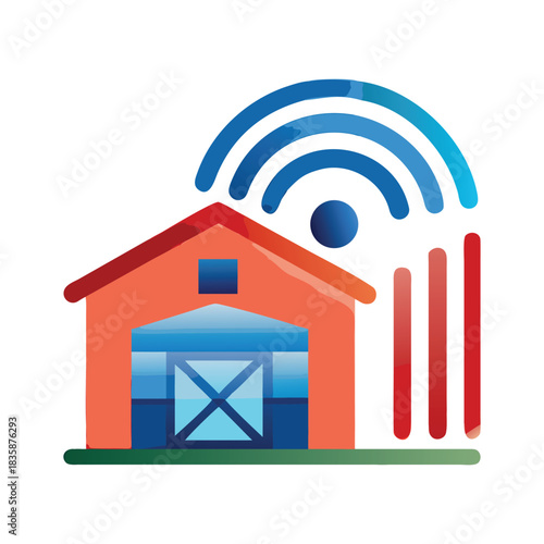 Illustration of a smart barn with wifi signal, representing modern agriculture technology and connectivity