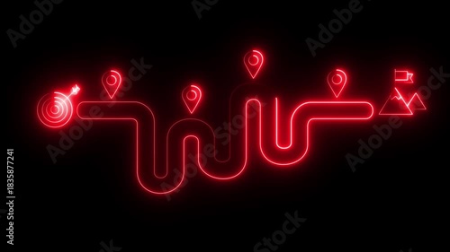 Line location map tracking mark icon location pointer icon 4k video. Road path with Many Location Points positioned across the route trip. Multiple destination icon animation.