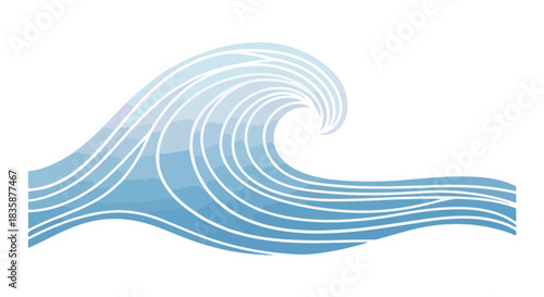 Abstract blue wave illustration with clean white lines on a white background, representing movement and nature's fluidity