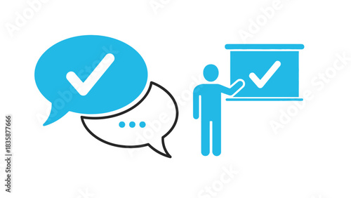 Vector illustration of Business concept illustration with check mark in speech bubble presentation and a person vector icon for approval and agreement