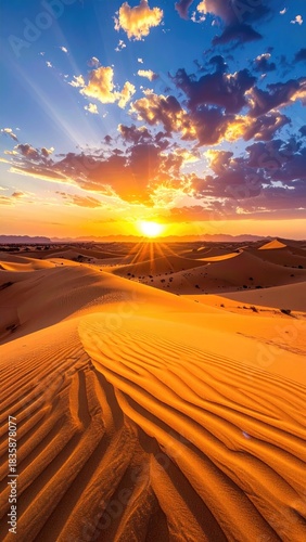 Desert dunes at golden sunset