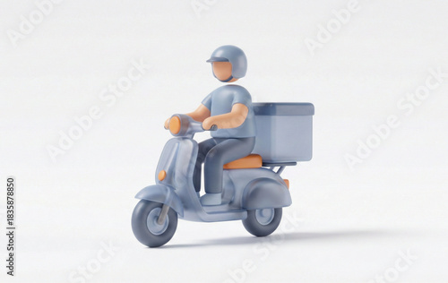 3D illustration of a courier riding a motorcycle with a delivery box, perfect for modern logistics themes