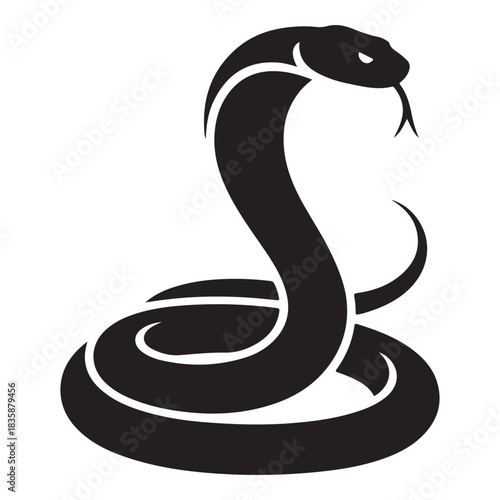 Illustration of a cobra snake with its hood up, coiled and ready to strike isolated on white background