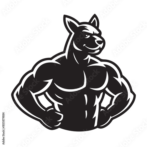 Illustration of a muscular kangaroo with a determined expression isolated on white background, showcasing strength and power