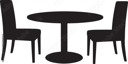 Black Silhouette of Round Table and Two Chairs on White Background furniture interior
