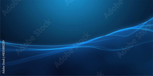 A smooth, soft blue abstract background features a flowing, curved wave design with a digital line pattern that suggests light and motion