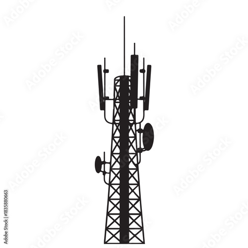 Silhouette of a cell tower isolated on white background, a symbol of modern communication and technological infrastructure
