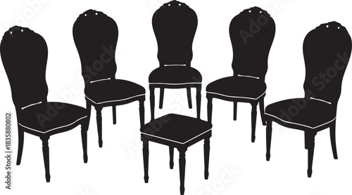 Collection of ornate chairs and a stool silhouette furniture interior