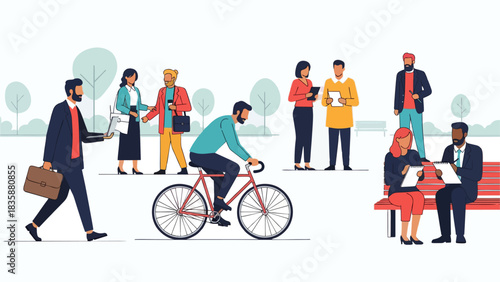 Group of business people standing together in a city illustration