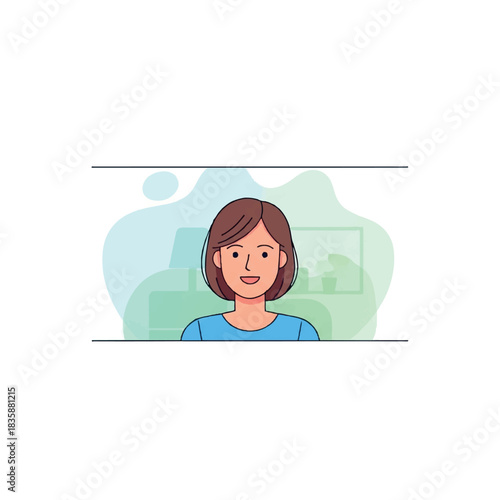 Friendly Female Character in Modern Workspace