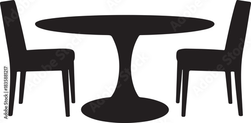 Silhouette of a modern round table with two chairs furniture seating