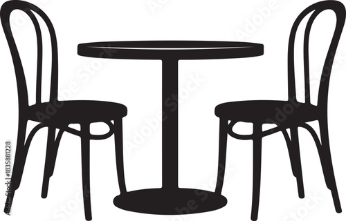 Silhouette of a round cafe table with two chairs furniture seating