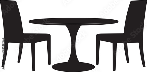 Silhouette of a round pedestal table with two chairs furniture seating