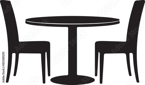Silhouette of a simple round table with two chairs furniture seating