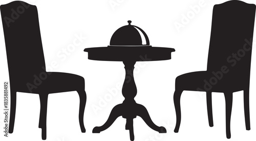 Table with cloche and two chairs silhouette food cover furniture