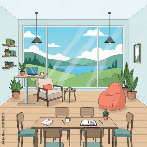 Cozy home office with a scenic view