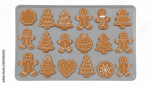 Gingerbread Cookie Assortment on Baking Sheet.