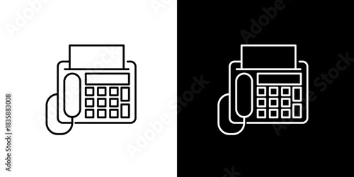 Minimalist outline icon of a vintage fax machine, illustrating traditional office communication, document transmission, and technology in modern designs