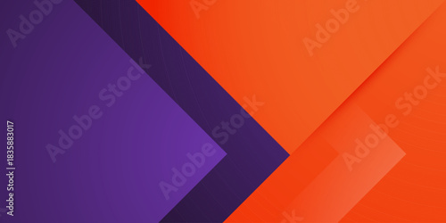 Abstract papercut banner background with purple and orange color shapes pattern element concept design. Cool banner with arrow style design.