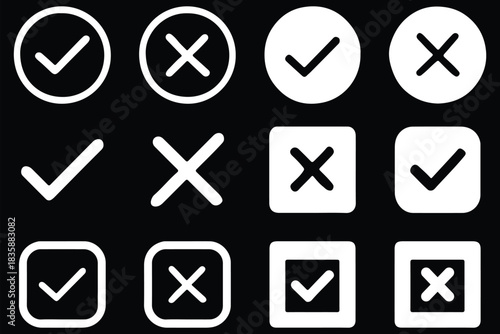 Check mark icon set,. Cross box x check mark checkbox v list vector draw hand drawn sketch doodle checklist symbol wrong right circle. Check and uncheck icon vector for apps  and websites. eps 10