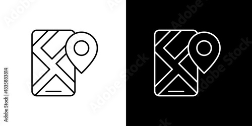 Smartphone Map Navigation App Line Icon. Location Pin on Mobile Phone Screen for GPS Tracking and Digital Travel Direction Concept