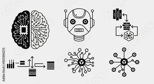 Discover the future of innovation with stunning AI and robotic concept icons representing intelligence, technology, and digital transformation.
