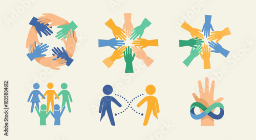 Diverse hands unite in powerful symbols of connection, teamwork, community, and infinite support for dynamic projects.