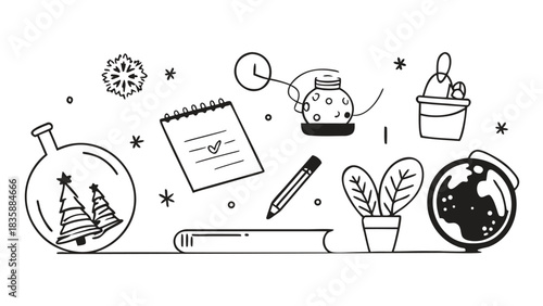 Black and White Doodle Set of Learning Science and Creative Elements