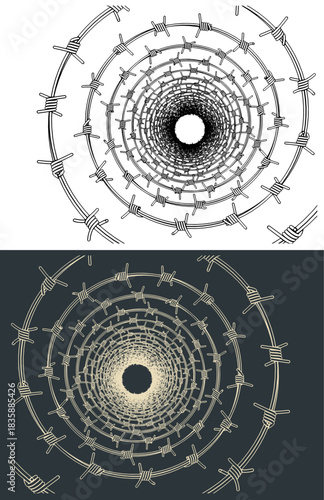 Coiled barbed wire close-up