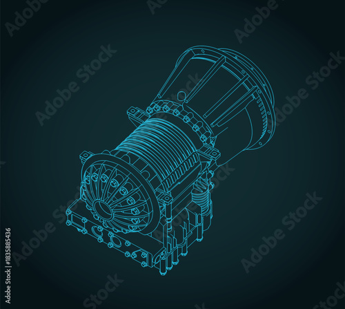 Automatic transmission for medium-duty commercial vehicles isometric blueprint