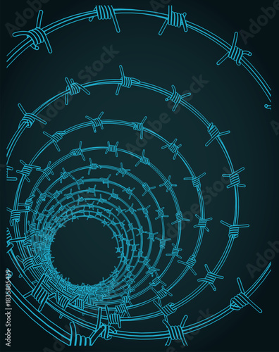 Coiled barbed wire close-up illustration