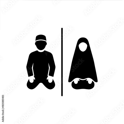 Muslim Praying Icons A Symbol of Faith and Devotion for Men and Women, in Black and White