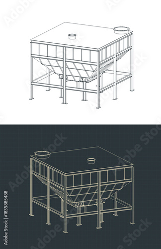 Industrial storage bunker for bulk materials isometric drawings