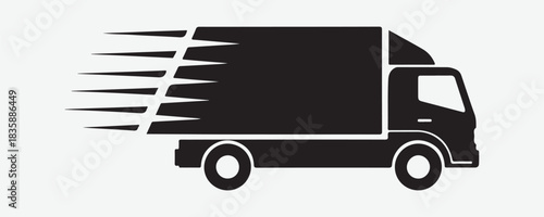 Black Silhouette of a Fast Moving Delivery Truck Icon
