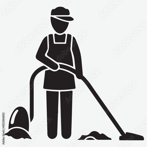 Icon of a cleaner vacuuming a floor with a vacuum cleaner