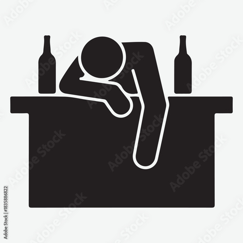 Icon of a drunk person passed out at a bar with bottles